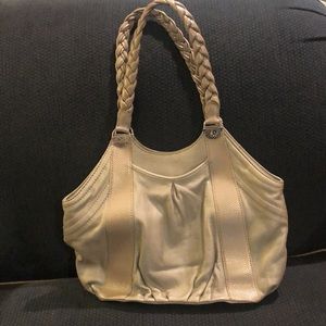 Brighton light Gray silver leather bag with faux snake accents